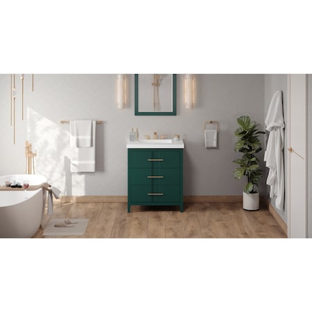 Jeffrey Alexander 30In. Forest Green Katara Vanity, Lavante Cultured Marble Vessel Vanity Top, Intgrtd Rctngl Bowl VKITKAT30GNLAR